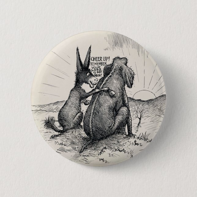 Donkey Elephant Election Pin/ 6 Cm Round Badge (Front)