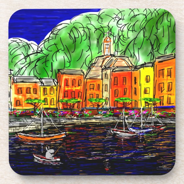 donkey fishing in Portofino, Italy Coaster (Front)