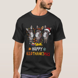 Donkey Happy Hallothanksmas Halloween Thanksgiving T-Shirt
