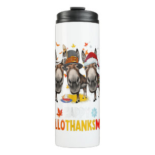 Donkey Happy HalloThanksMas Halloween Thanksgiving Thermal Tumbler