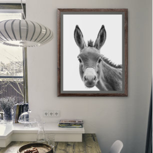Donkey Head Portrait Black white Poster