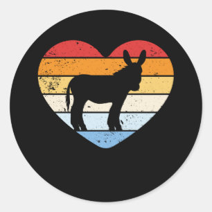 Donkey Heart Retro Classic Round Sticker