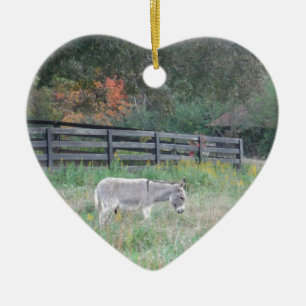 Donkey in a Fall Autumn Field. Ceramic Tree Decoration