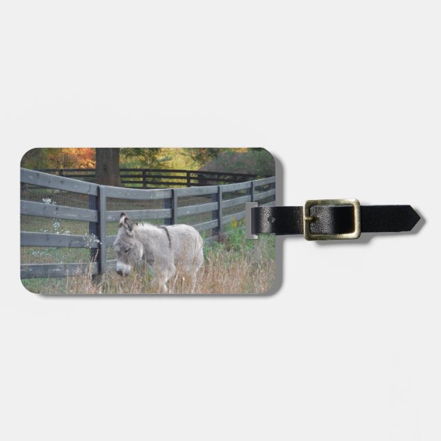 Donkey in an Autumn Field Luggage Tag (Front Horizontal)