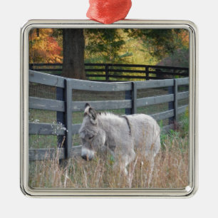Donkey in an Autumn Field Metal Tree Decoration
