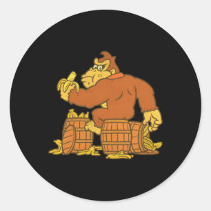 Donkey Kong Eating Bananas On Barrel Classic Round Sticker