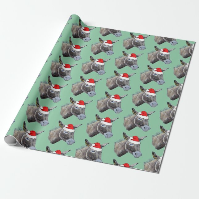 Donkey Love wearing a Santa Hat  Wrapping Paper (Unrolled)
