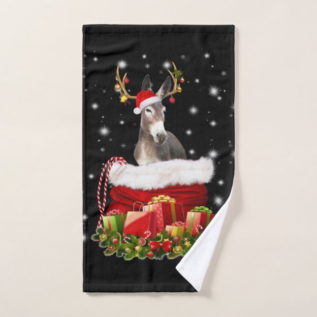 Donkey Lover Gift| Happy Donkey Merry Christmas Hand Towel (Hand Towel)