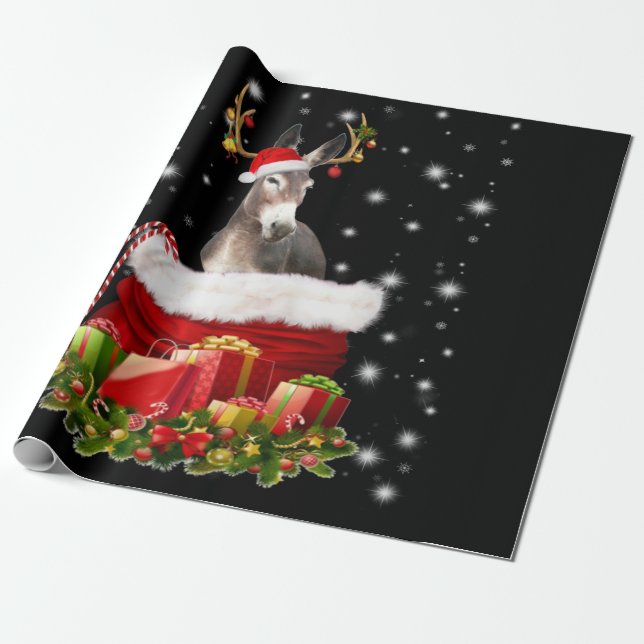Donkey Lover Gift| Happy Donkey Merry Christmas Wrapping Paper (Unrolled)