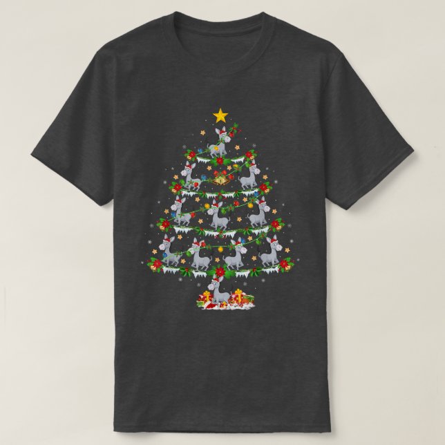 Donkey Lover Xmas Lights Donkey Christmas Tree  T-Shirt (Design Front)
