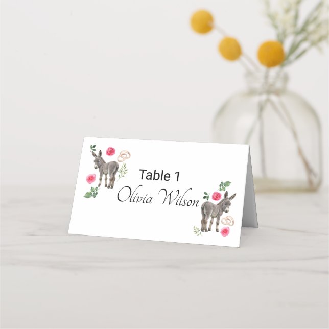 Donkey Pink Floral Rustic Wedding Place Card (Front)