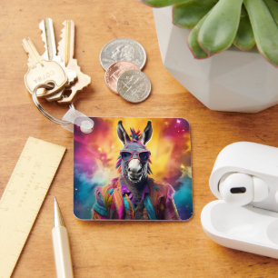 Donkey Pink Glasses, Rainbow Hair Key Ring