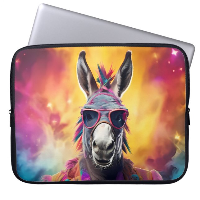 Donkey Pink Glasses, Rainbow Hair Laptop Sleeve (Front)