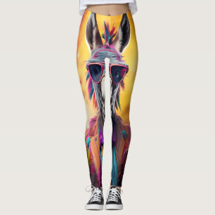 Donkey Pink Glasses, Rainbow Hair Leggings