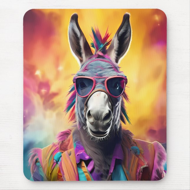 Donkey Pink Glasses, Rainbow Hair Mouse Pad (Front)