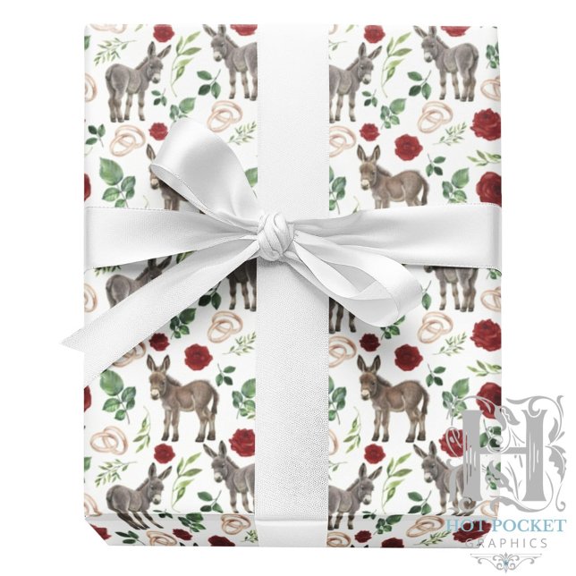 Donkey Red Floral Rustic Wedding  Wrapping Paper (Creator Uploaded)