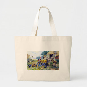 Donkey Rooster Chicken Hey farm Large Tote Bag
