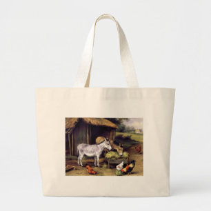 Donkey rooster farm large tote bag