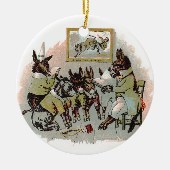Donkey School Antique Illustration Ceramic Tree Decoration (Front)