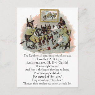 Donkey School Antique Illustration Postcard