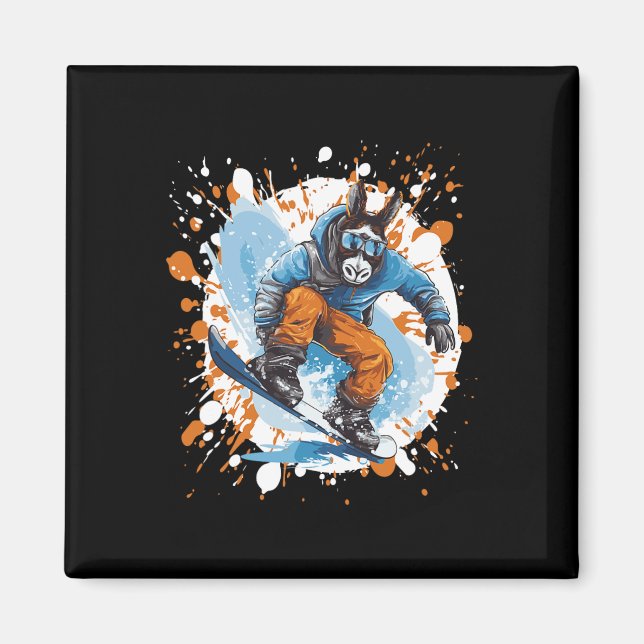 Donkey Snowboarding Animal Snowboard  Magnet (Front)