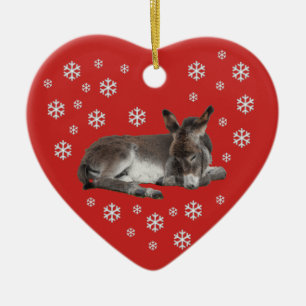 Donkey Snowflakes on Red Ceramic Tree Decoration