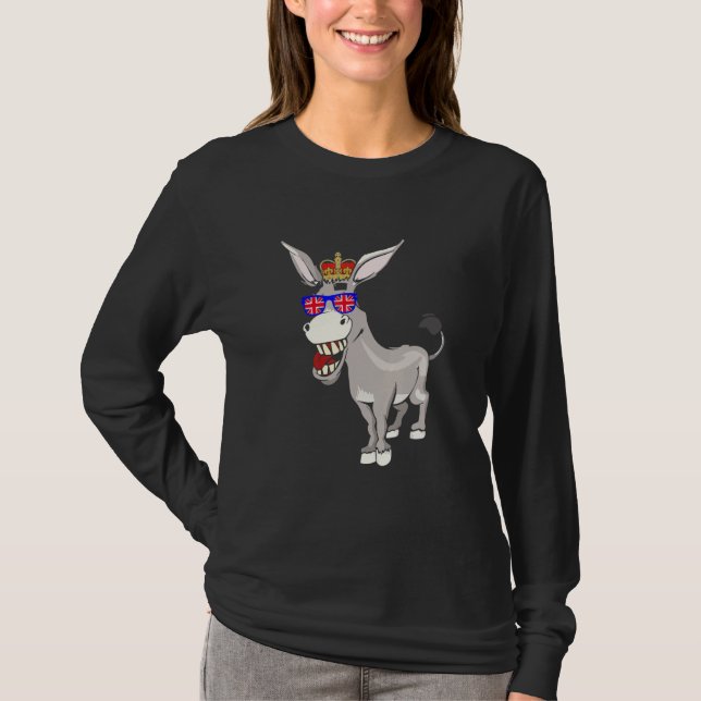 Donkey Wearing Sunglasses And Crown England UK Fla T-Shirt (Front)