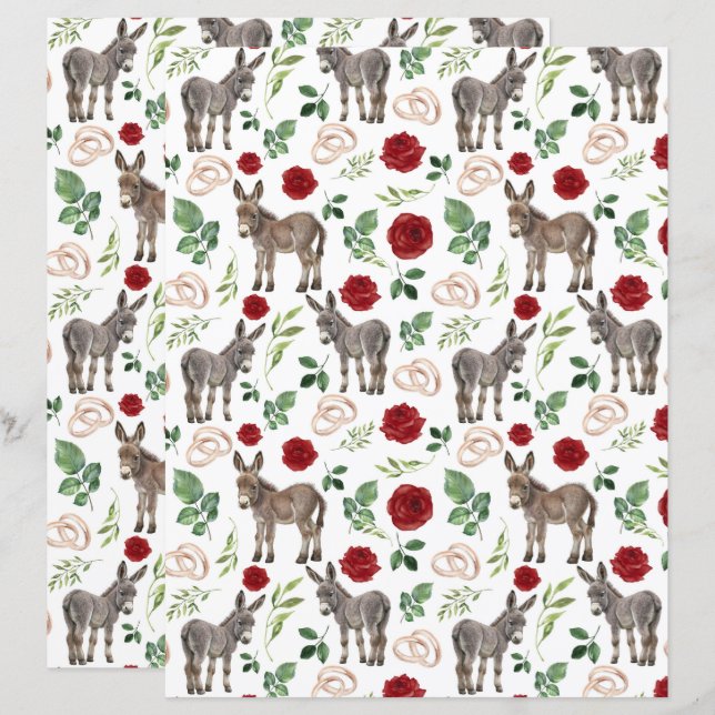 Donkey Wedding Scrapbook Paper in White (Front/Back)