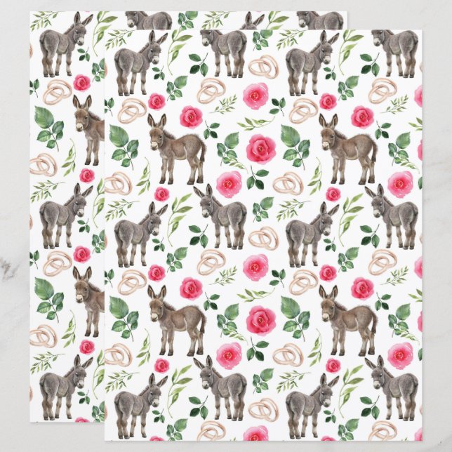 Donkey Wedding Scrapbook Paper in White (Front/Back)