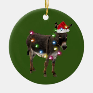 Donkey With Hat Lights Christmas Ceramic Tree Decoration
