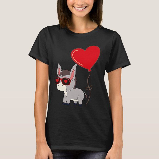 Donkey With Heart Balloon Valentines Day Love Boys T-Shirt (Front)