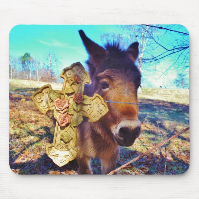 Donkey with Rose Cross Mouse Pad (Front)
