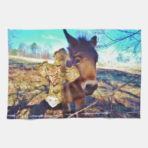 Donkey with Rose Cross Tea Towel