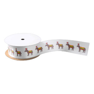 Donkey with Santa Hat and Colourful Blanket 1.5" Satin Ribbon