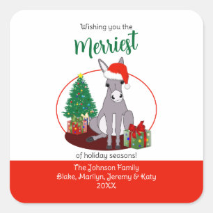 Donkey with Santa Hat Christmas Design Square Sticker