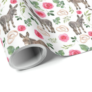  Donkeys and Pink Roses Wedding Wrapping Paper