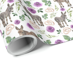 Donkeys and Purple Roses Wedding Wrapping Paper
