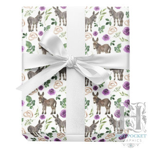 Donkeys and Purple Roses Wedding Wrapping Paper