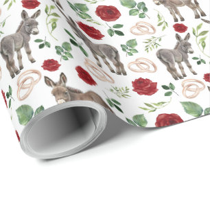 Donkeys and Red Roses Wedding Wrapping Paper