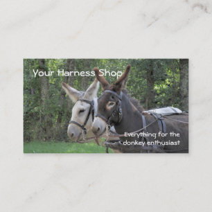 Donkeys being driven in harness business card