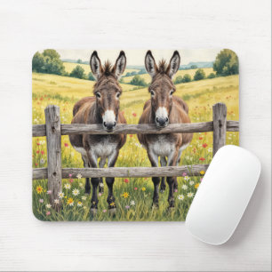 Donkeys By a Fence In a Farm Pasture Mouse Pad