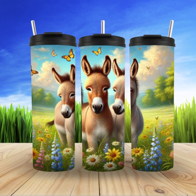 Donkeys in a Floral Meadow Thermal Tumbler (Creator Uploaded)