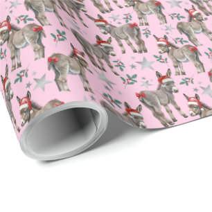 Donkeys in Santa Hats Christmas Wrapping Paper