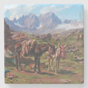 Donkeys in the Pyrenees Mountains (Rosa Bonheur) Stone Coaster