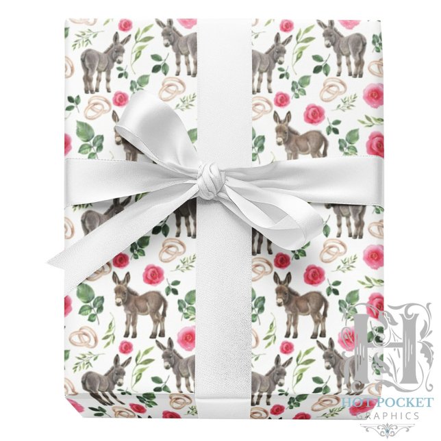 Donkeys & Pink Roses Wedding Gift Wrapping Paper (Creator Uploaded)