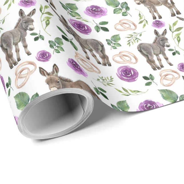 Donkeys & Purple Roses Wedding Gift Wrapping Paper (Roll Corner)