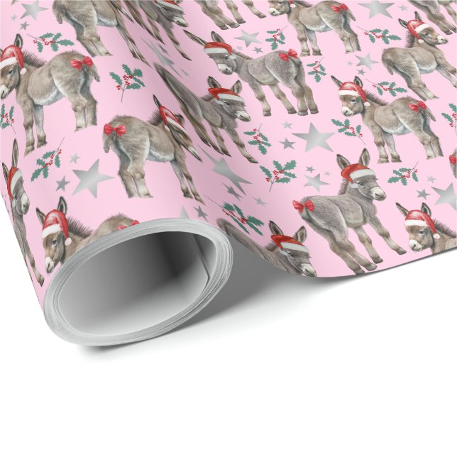 Donkeys Santa Hats Christmas Gift Wrapping Paper (Roll Corner)