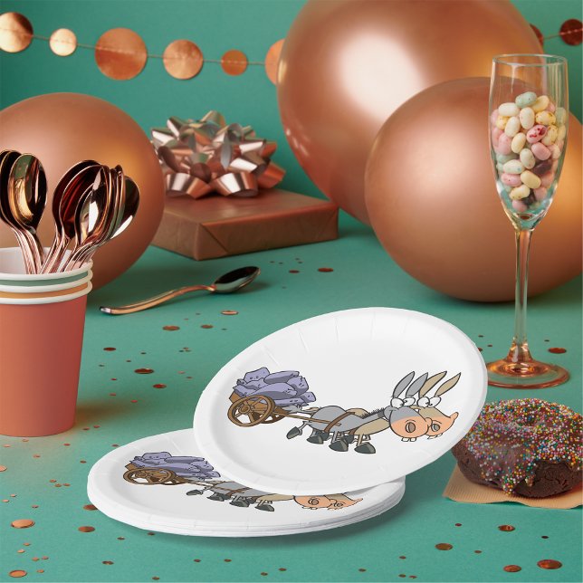 Donkies Pulling A Cart Paper Plate (Creator Uploaded)