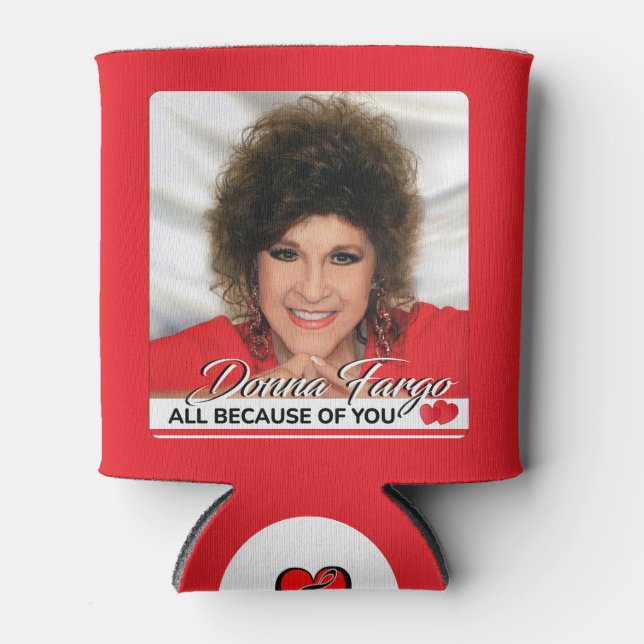 DONNA FARGO CAN COOLER, two sizes, red Can Cooler (Front)