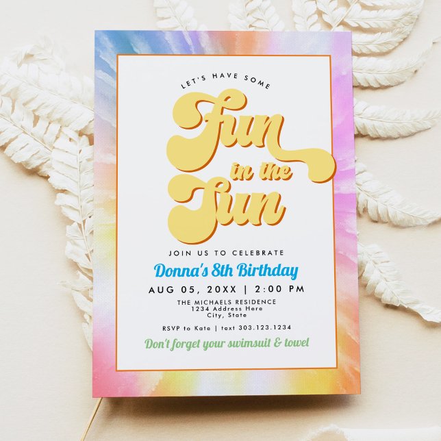 DONNA Retro Font Tie Dye Pool Party Birthday Invitation (Creator Uploaded)